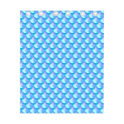 Blue Neon Mermaid Scales Pattern Print Curtain