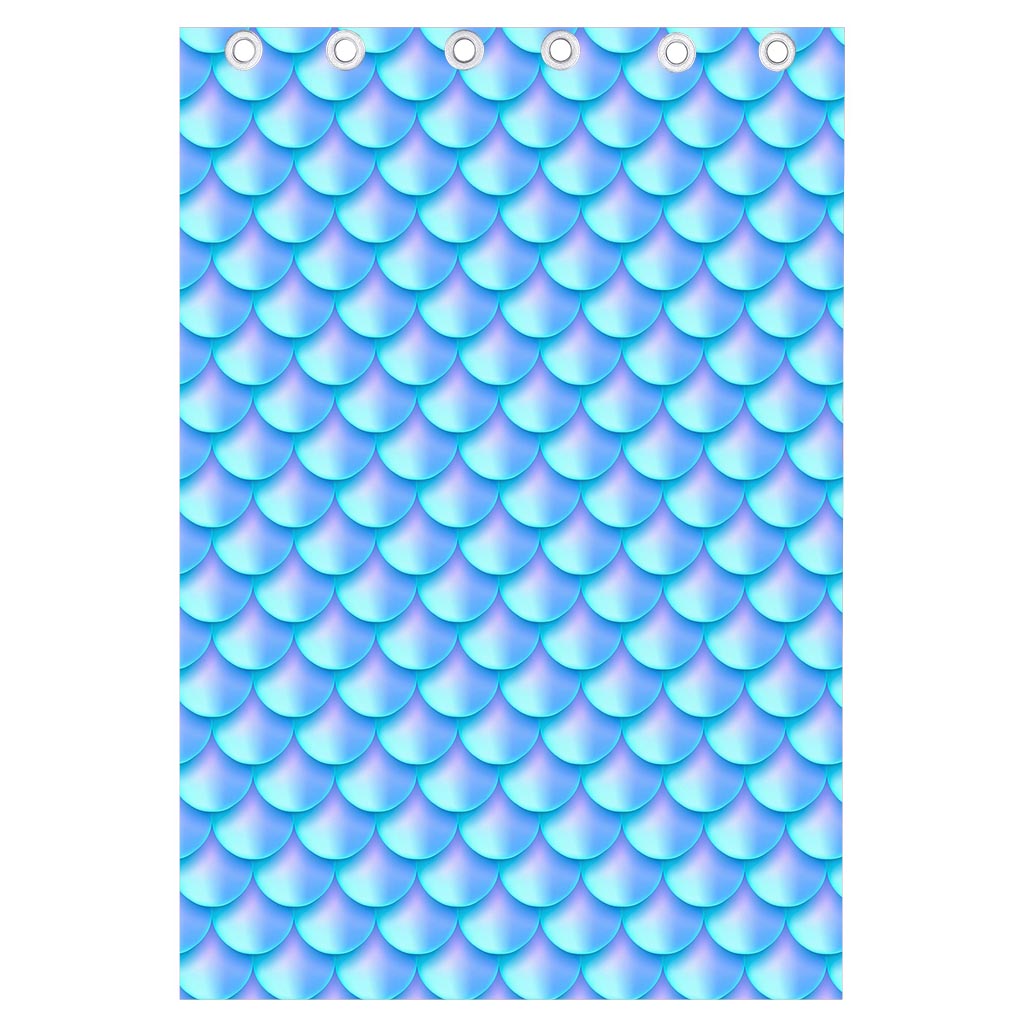 Blue Neon Mermaid Scales Pattern Print Curtain