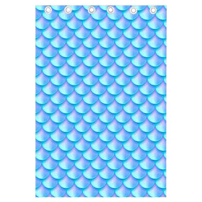 Blue Neon Mermaid Scales Pattern Print Curtain