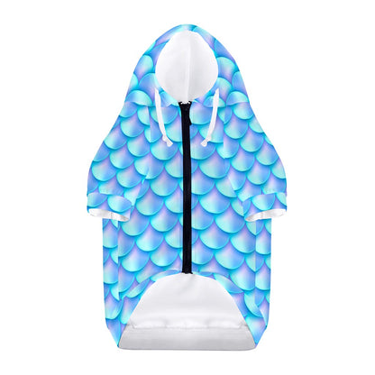 Blue Neon Mermaid Scales Pattern Print Dog Zip Up Hoodie