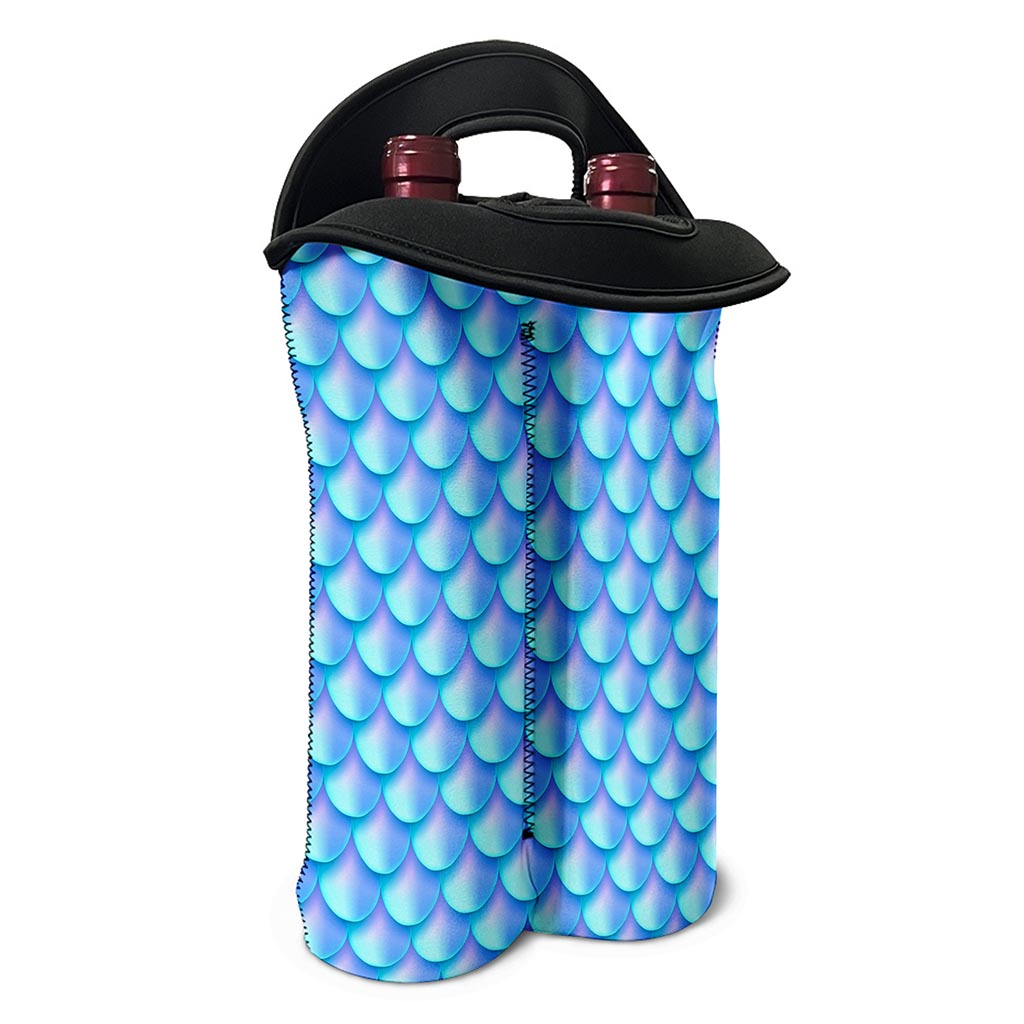 Blue Neon Mermaid Scales Pattern Print Double Neoprene Wine Tote
