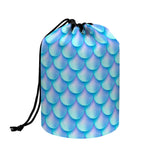 Blue Neon Mermaid Scales Pattern Print Drawstring Makeup Bag