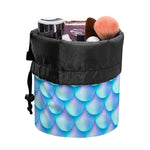 Blue Neon Mermaid Scales Pattern Print Drawstring Makeup Bag