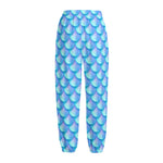 Blue Neon Mermaid Scales Pattern Print Fleece Lined Knit Pants