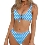 Blue Neon Mermaid Scales Pattern Print Front Bow Tie Bikini