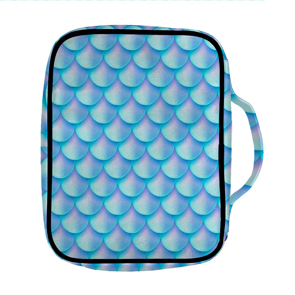 Blue Neon Mermaid Scales Pattern Print Front Pocket Bible Bag