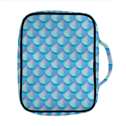 Blue Neon Mermaid Scales Pattern Print Front Pocket Bible Bag