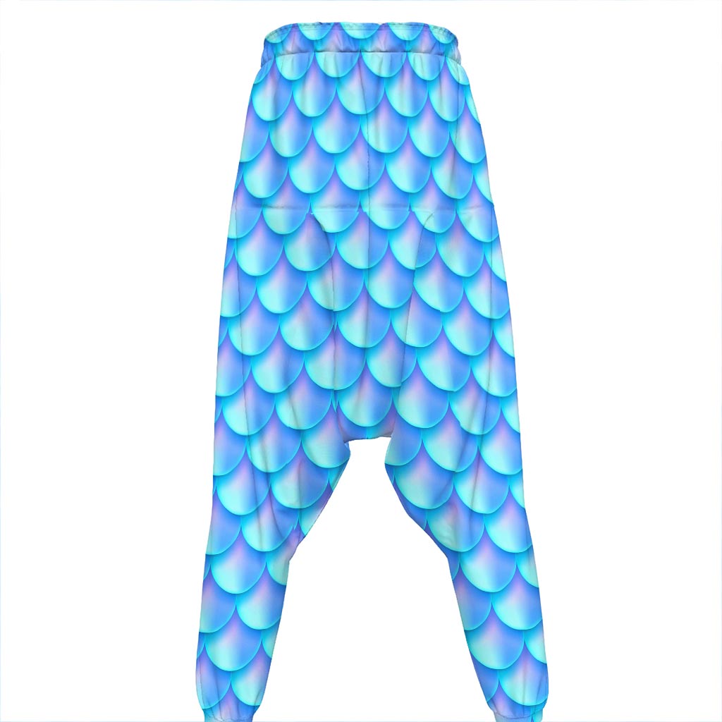 Blue Neon Mermaid Scales Pattern Print Hammer Pants