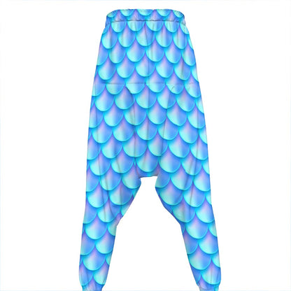 Blue Neon Mermaid Scales Pattern Print Hammer Pants