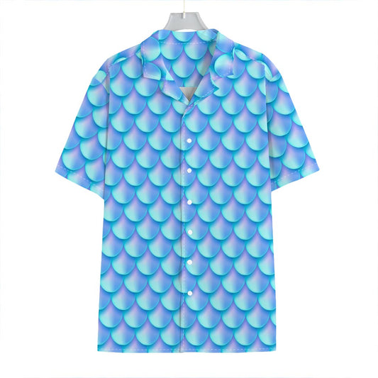 Blue Neon Mermaid Scales Pattern Print Hawaiian Shirt
