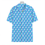 Blue Neon Mermaid Scales Pattern Print Hawaiian Shirt