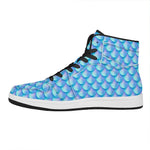 Blue Neon Mermaid Scales Pattern Print High Top Leather Sneakers