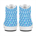 Blue Neon Mermaid Scales Pattern Print High Top Leather Sneakers