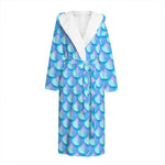 Blue Neon Mermaid Scales Pattern Print Hooded Bathrobe
