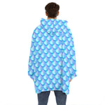 Blue Neon Mermaid Scales Pattern Print Hoodie Blanket