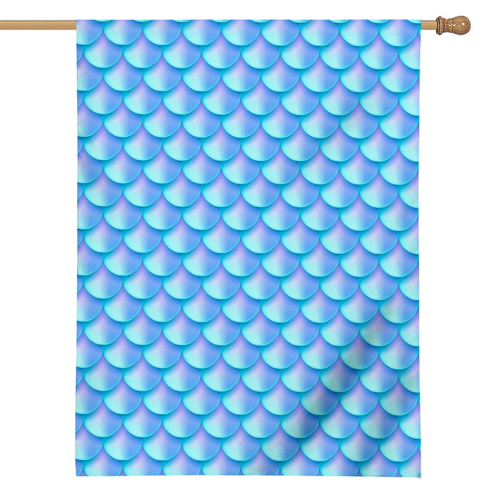 Blue Neon Mermaid Scales Pattern Print House Flag
