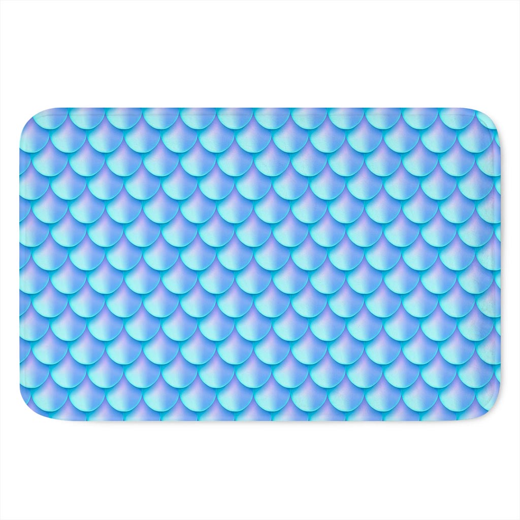 Blue Neon Mermaid Scales Pattern Print Indoor Door Mat