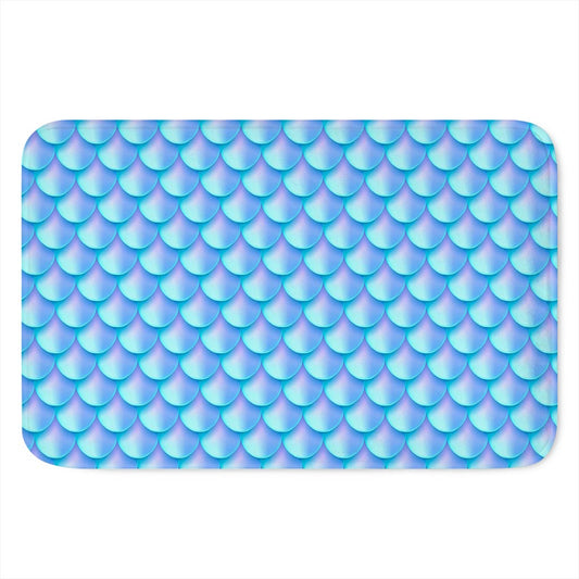 Blue Neon Mermaid Scales Pattern Print Indoor Door Mat