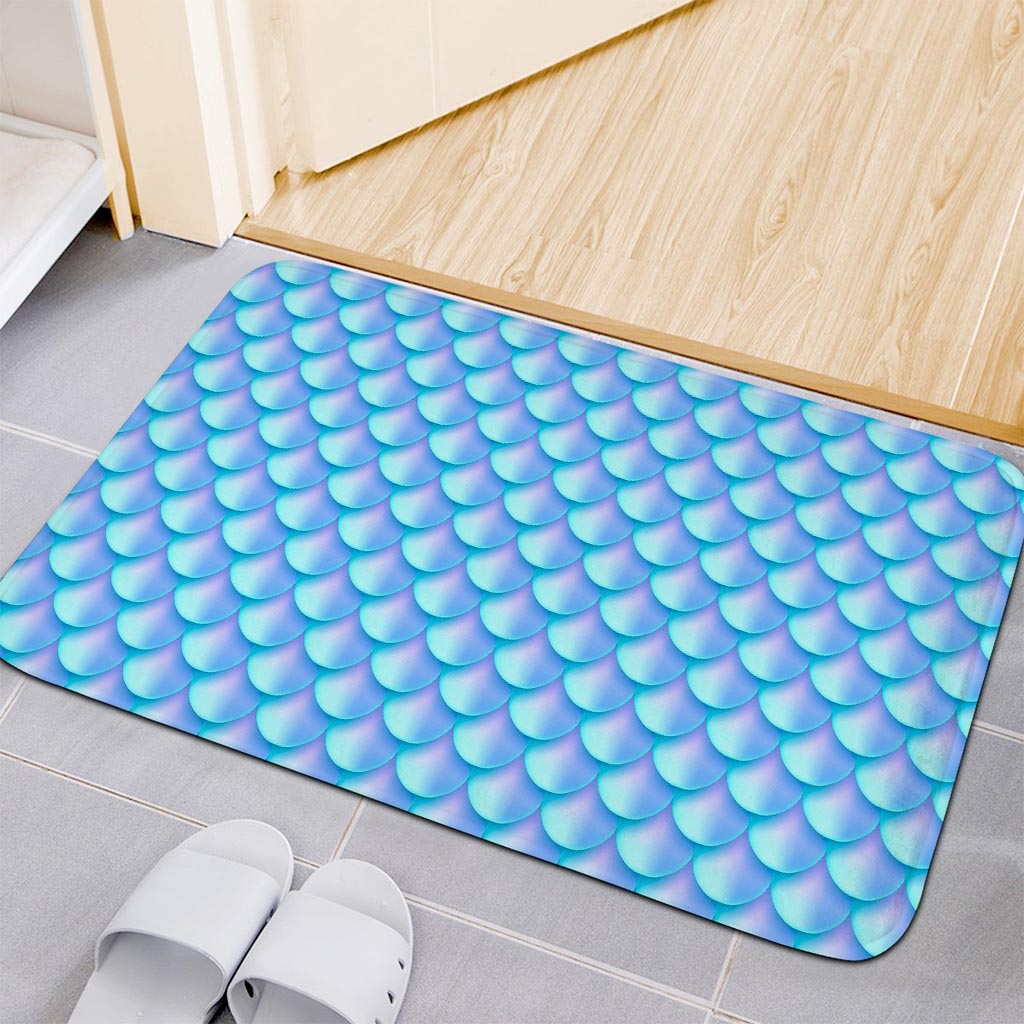 Blue Neon Mermaid Scales Pattern Print Indoor Door Mat