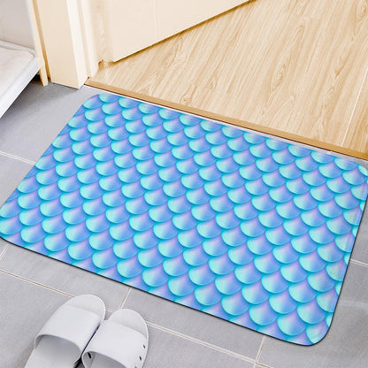 Blue Neon Mermaid Scales Pattern Print Indoor Door Mat