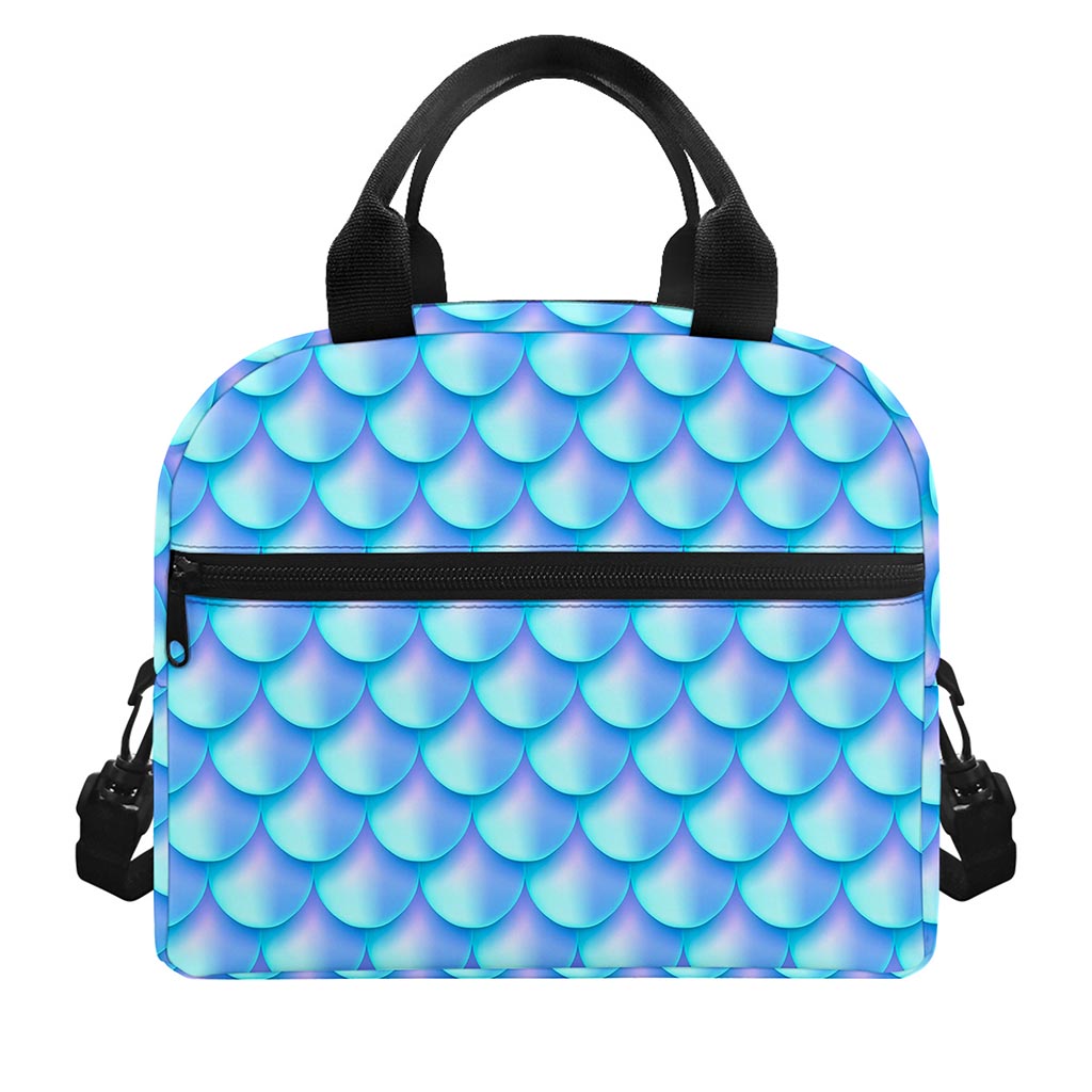 Blue Neon Mermaid Scales Pattern Print Insulated Lunch Bag