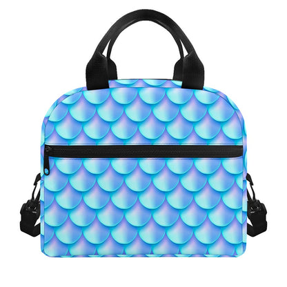 Blue Neon Mermaid Scales Pattern Print Insulated Lunch Bag