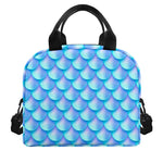 Blue Neon Mermaid Scales Pattern Print Insulated Lunch Bag