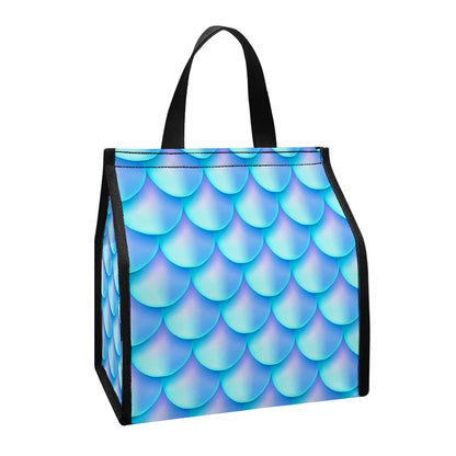 Blue Neon Mermaid Scales Pattern Print Insulated Lunch Tote