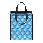 Blue Neon Mermaid Scales Pattern Print Insulated Lunch Tote
