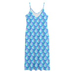 Blue Neon Mermaid Scales Pattern Print Jersey Midi Cami Dress