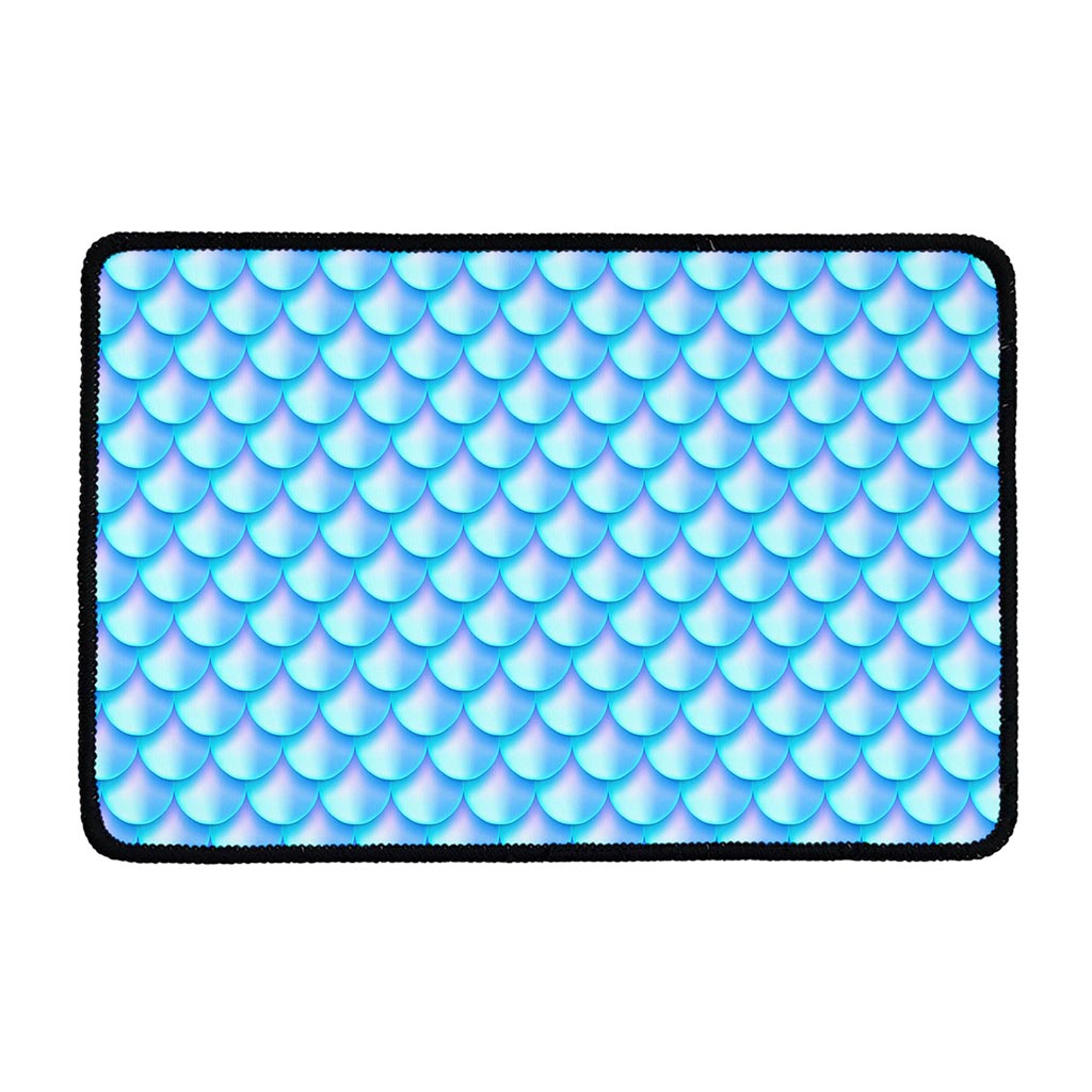 Blue Neon Mermaid Scales Pattern Print Kitchen Mat