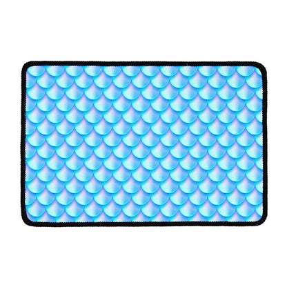 Blue Neon Mermaid Scales Pattern Print Kitchen Mat