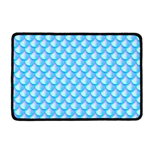 Blue Neon Mermaid Scales Pattern Print Kitchen Mat