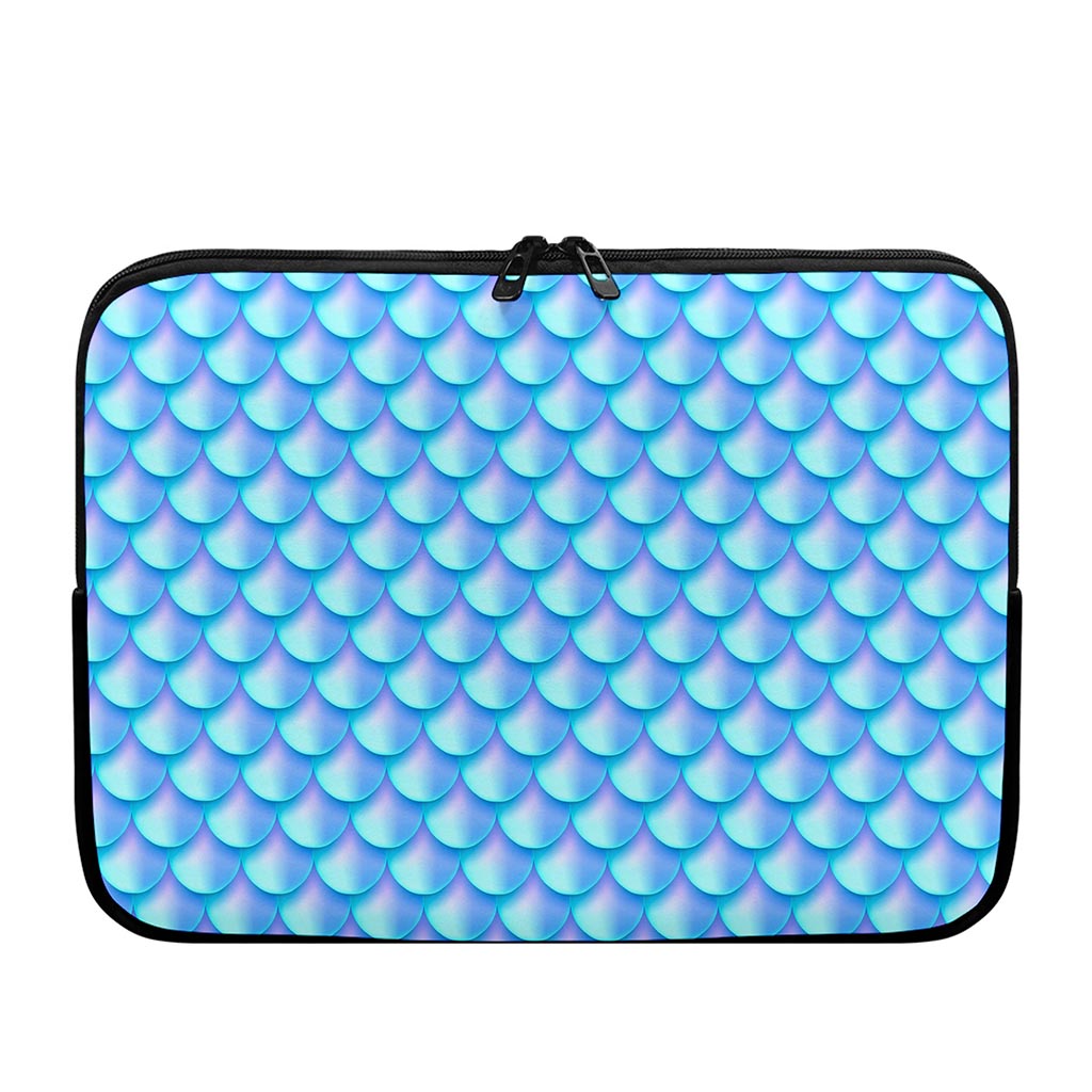 Blue Neon Mermaid Scales Pattern Print Laptop Sleeve