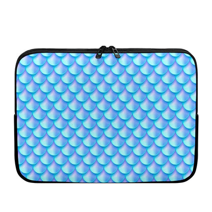 Blue Neon Mermaid Scales Pattern Print Laptop Sleeve