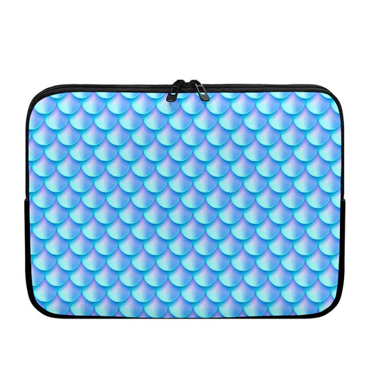 Blue Neon Mermaid Scales Pattern Print Laptop Sleeve