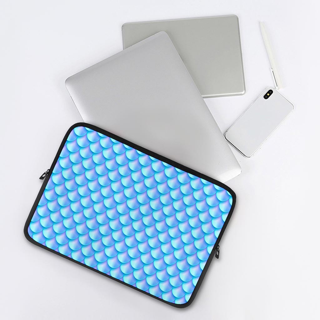 Blue Neon Mermaid Scales Pattern Print Laptop Sleeve