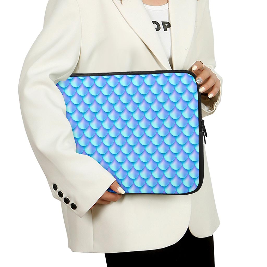 Blue Neon Mermaid Scales Pattern Print Laptop Sleeve