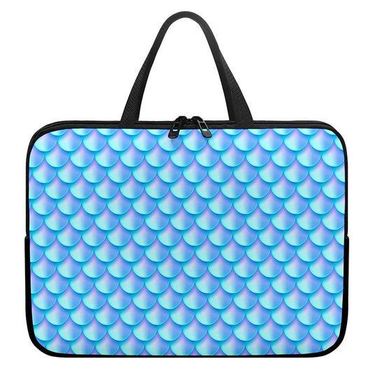 Blue Neon Mermaid Scales Pattern Print Laptop Sleeve With Handle