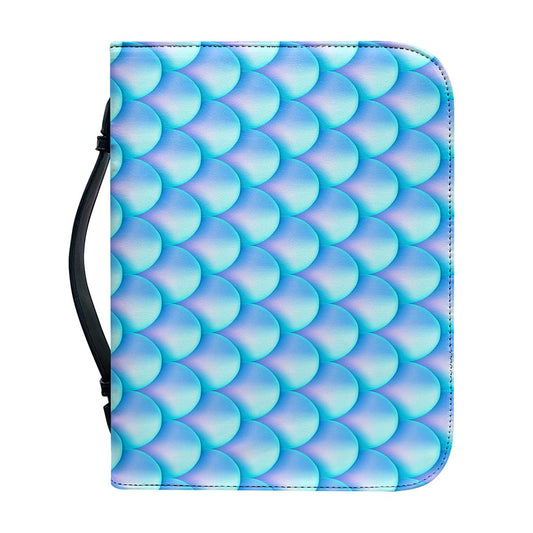 Blue Neon Mermaid Scales Pattern Print Leather Bible Cover