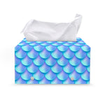 Blue Neon Mermaid Scales Pattern Print Leather Tissue Box Cover