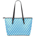 Blue Neon Mermaid Scales Pattern Print Leather Tote Bag With Zipper