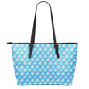 Blue Neon Mermaid Scales Pattern Print Leather Tote Bag