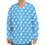 Blue Neon Mermaid Scales Pattern Print Long Sleeve Baseball Jersey