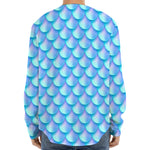 Blue Neon Mermaid Scales Pattern Print Long Sleeve Baseball Jersey