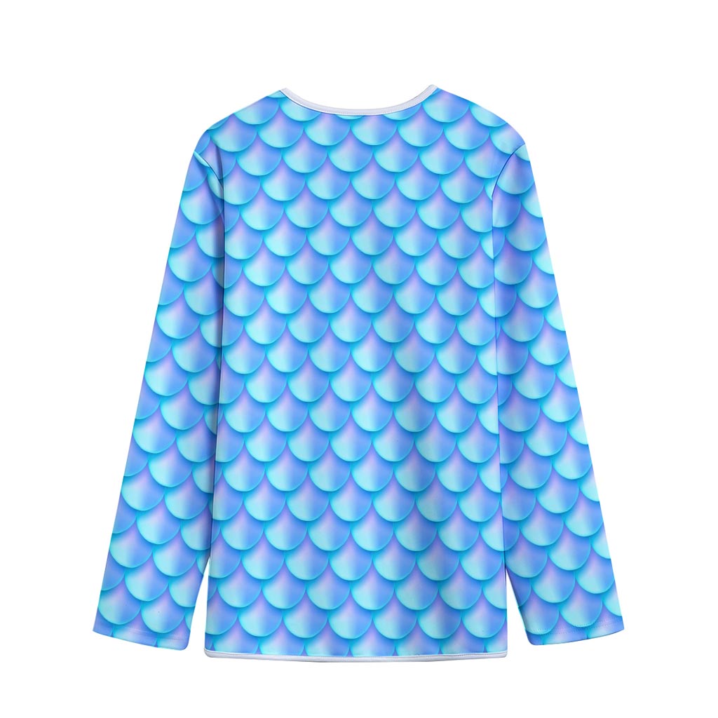Blue Neon Mermaid Scales Pattern Print Long Sleeve Short Coat
