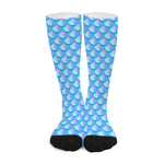 Blue Neon Mermaid Scales Pattern Print Long Socks