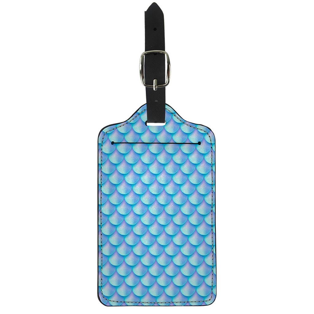 Blue Neon Mermaid Scales Pattern Print Luggage Tag