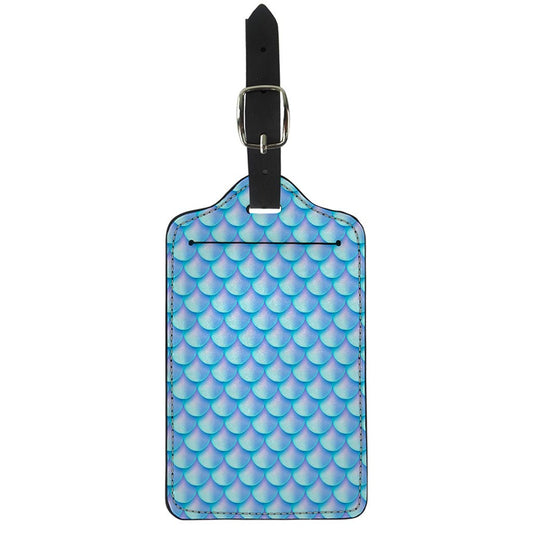 Blue Neon Mermaid Scales Pattern Print Luggage Tag