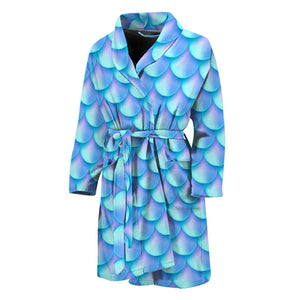 Blue Neon Mermaid Scales Pattern Print Men's Bathrobe